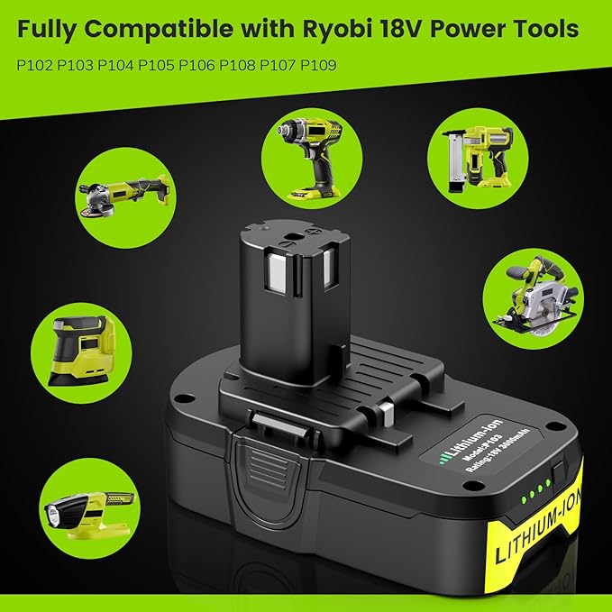 2 Packs P103 18V 3000mAh Lithium Battery Compatible with Ryobi 18V Cordless Power Tools