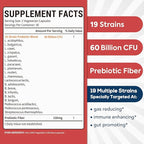 Probiotics 60 Billion CFU 19 Strains for Men & Women, with 100mg Prebiotic, Shelf Stable, 2-in-1 Daily Care Probiotic, Non-GMO, Digestive & Immune Health, 60 Veggie Capsules