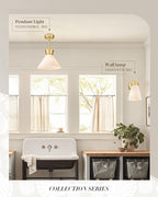 Gold Wall Sconce, HWH Single Wall Light Fixture Brushed Gold Wall Lamp with Frosted Milk White Striped Glass Shade, Modern Indoor Wall Sconce for Kitchen Bedroom Schoolhouse, 5HZG97B BG