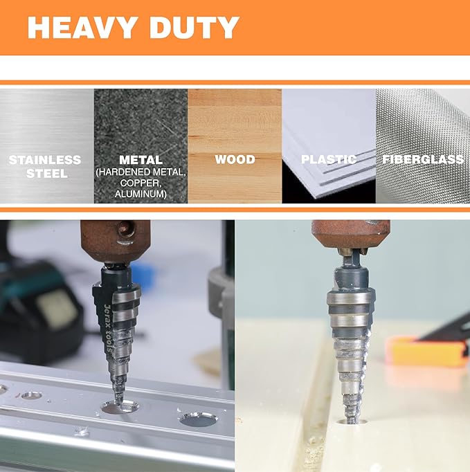 1/2", 7/8" & 1-3/8" Step Drill Bit Set, Straight Grooved Double Fluted M2 High Speed Steel Drill bits for Hole Drilling in Stainless Steel, Copper, Aluminum, Wood,Plastic