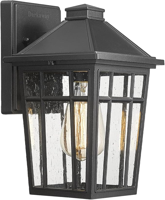 Darkaway Outdoor Sconce Lights Wall Light Fixtures, Front Porch Light Outdoor Wall Anti-Rust Waterproof Aluminum with Glass Exterior Light Fixture for Patio, Yard, Doorway, Garage(1 Pack, Black)