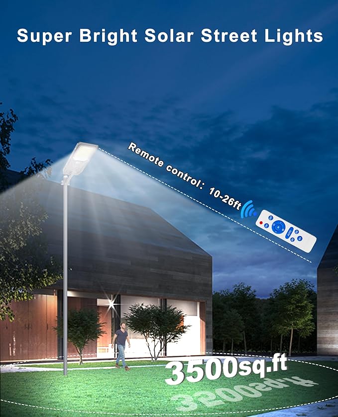 JAYNLT X-10000W Solar Street Lights,6500K Commercial Parking Lot Light Dusk to Dawn Dusk to Dawn,IP68 Waterproof Flood Security Street Lights Motion Sensor for Parking Lot,Road