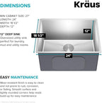 Kraus KHU101-24L Standart PRO 24-inch Undermount 16 Gauge Single Bowl Laundry and Utility Sink, 24 Inch, Tight Radius