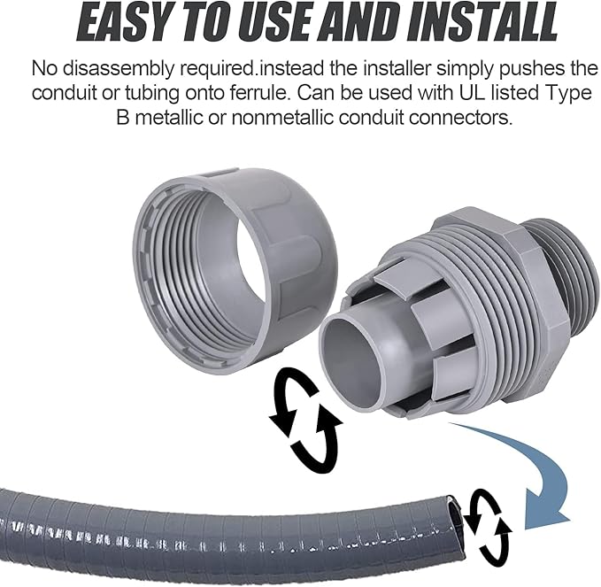 Liquid Tight Connector 3/4 in - Non-Metallic Electrical Conduit Fittings, UL Listed PVC Conduit Fitting (Straight, 10 Pack), Gray