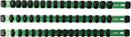 ARES 60045-3-Piece 17-Inch Green Aluminum Socket Rail Set - 1/4-Inch, 3/8-Inch, and 1/2-Inch Drive Socket Organizers Hold 48 Sockets