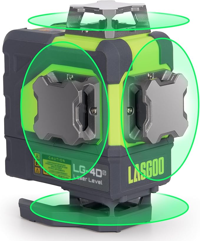 LasGoo 4x360° Self-Leveling Laser Level, 16 Lines Green Cross Line Laser, for Construction Projects and Home Decoration, with 2 Rechargeable Li-Ion Batteries and Magnetic Bracket, LG-4Ds