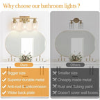 3 Light Bathroom Light Fixtures, Brass Vanity Lights for Bathroom with Clear Glass Shades, Modern Bathroom Wall Sconces for Mirror Living Room Cabinet