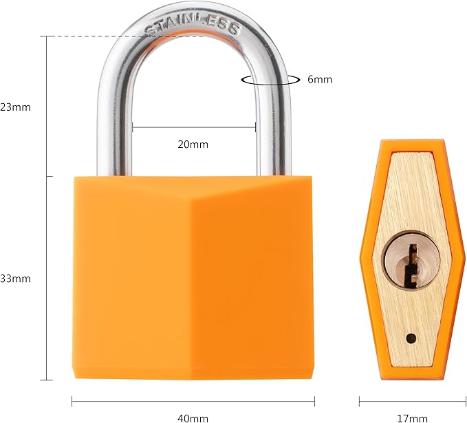 2-Pack Keyed Alike Locks, Orange Covered Brass Keyed Padlock with Stainless Steel Shackle, 1-9/16 Inch Lock Body, Rustproof Locks for Luggage Gate Fence Hasp Cabinet Toolbox Gym School Locker