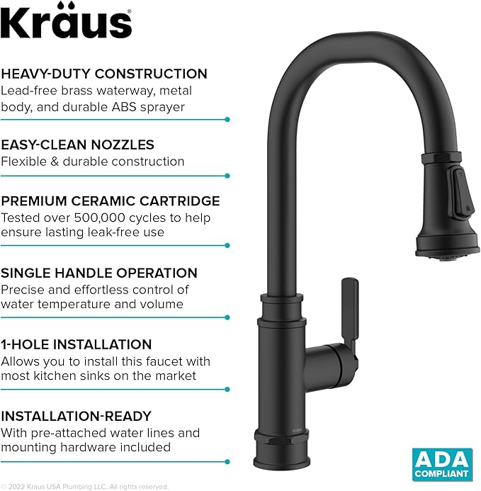 KRAUS Allyn Transitional Industrial Pull-Down Single Handle Kitchen Faucet in Matte Black, KPF-4101MB