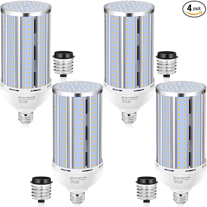 4 Pack 120W Corn LED Light Bulb 3000K,/Warm White(1200 Watt Equivalent) E26/E39 Large Mogul Base LED Cob Lamp 15,800LM for Outdoor Indoor Garage Warehouse Factory Workshop Street Backyard