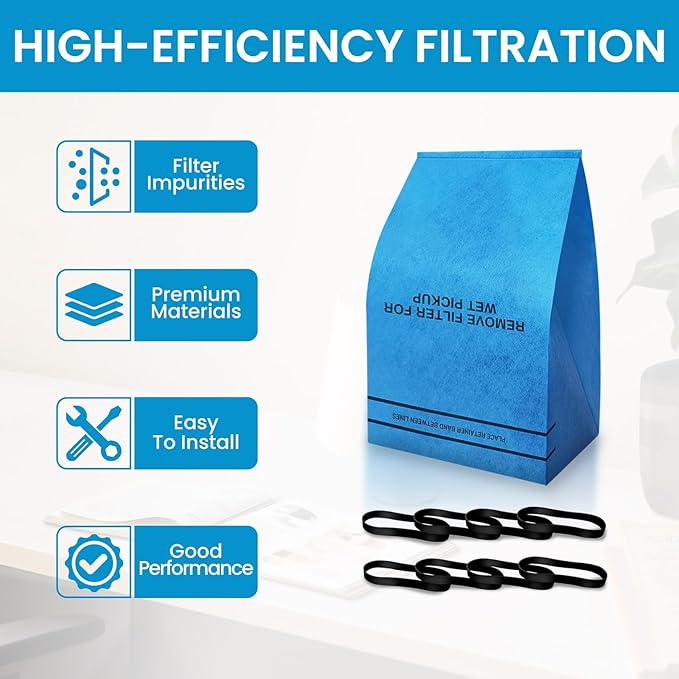 20 Pack Wet Dry Vac Filter Bags for Stinger 2.5-5 Gallon Vacuums, MultiFit VF2000, WORKSHOP WS01025F, Craftsman 9-38737, Husky, and Bucket Head Shop Vac Vacuums(with 8 Retaining Bands)