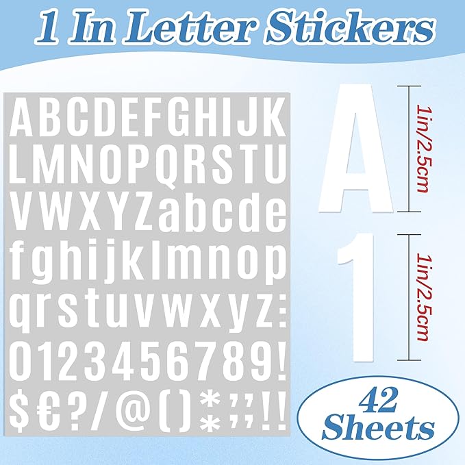 3402 PCS 42 Sheets Letter Stickers Small Mailbox Numbers and Letters Self Adhesive Vinyl Waterproof Alphabet Number Stickers for Mailbox Address,Scrapbooking,Cup, Sign,DIY Crafts Art (1 Inch,White)