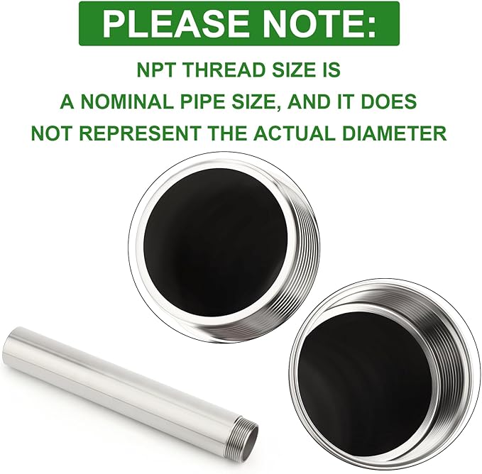 TAISHER 1PCS Stainless Steel Pipe Fittings, 1-1/2" NPT Male x 1-1/2" NPT Female Threaded, 16" Length Nipple Cast Pipe