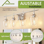 Vanity Bathroom Light, 4-Light Bathroom Light Fixtures Over Mirror, Silver Vanity Lights for Bathroom with Clear Glass, Modern Wall Lamp for Cabinet Hallway, Bedroom