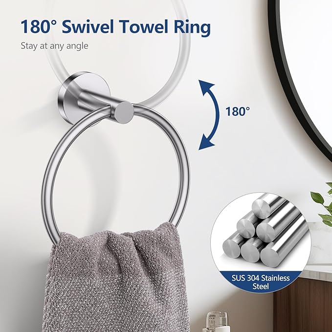 TQKAG 5 Piece Bathroom Towel Bar Holder Sets Brushed Nickel Bathroom Hardware Set Stainless Steel Toilet Paper Holder with Shelf Bathroom Accessories Kit Wall Mounted