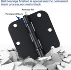 1 Pack Ball Bearing Door Hinges Matte Black 3.5 Inch 5/8" Radius Round Anti Squeak Interior 3-1/2"Flat Iron Bifold Standard Office Bedroom Indoor for Doors 3 ½" Hardware Home House Decor Accessories