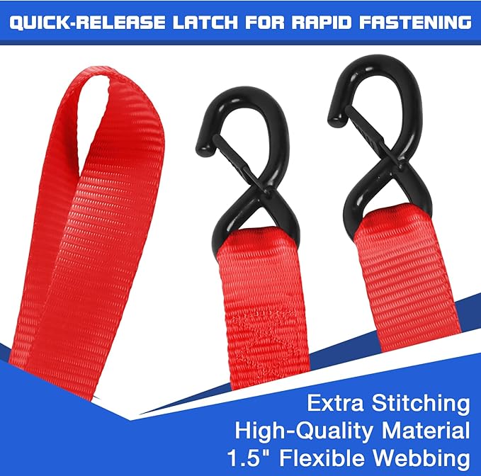 Heavy Duty Ratchet Straps for Trucks 4 PK 4400 LB 1.5" X15'Hold Containers Boat Tie Down Straps for Cargo/Pickup Truck Bed Toolbox Belt Accessories,Moving Furniture,Roof Rack Kayak Load Strap Red