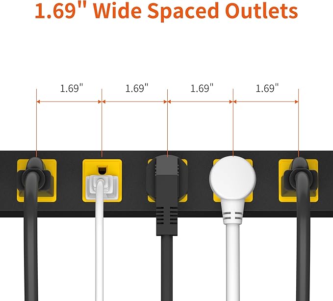 8 Outlet Long Power Strip, 2Pack 2100J Surge Protector Heavy Duty 6FT Cord Wide Spaced and Wall Mount Metal Powerstrip for Home Office Garage Workshop