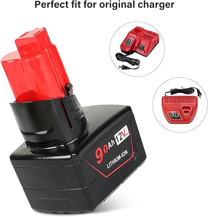 TeenPower Replacement for Milwaukee M12 Battery 9.0 2/pk Compatible with Milwaukee M12 Power Tools Compatible with 59-1812 Charger