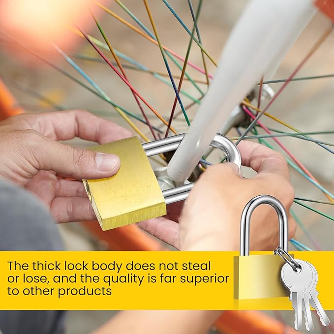 4 Pcs Solid Brass Keyed Padlock, Small Yellow Gym Lock, Strong Padlock with Same Key for Luggage Toolbox (30mm 1-3/16'')
