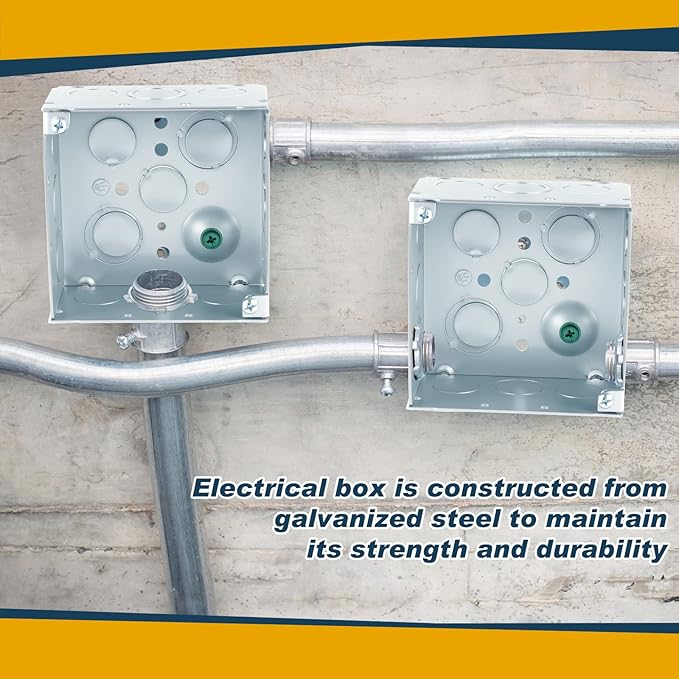 2 Pcs 4 x 4 Inch Metal Electrical Junction Box 2-1/8'' Deep Square Electrical Box Silver Galvanized Steel Drawn Construction