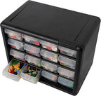Akro-Mils 16-Drawer Plastic Drawer Storage Cabinet for Garage Organization, Beads, Makeup Organizer, Building Bricks Storage, Teacher Toolbox, 10-1/2" W x 6-1/2" D x 8-1/2" H, 10116 Black