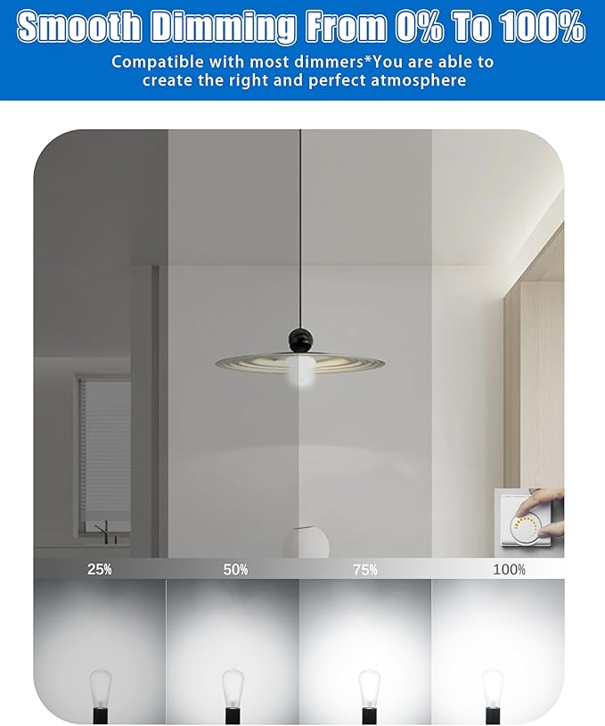 MASTERY MART 120 Pack Vintage LED Edison Bulbs, E26 Led Bulb 5.5W Equivalent to 60W, Dimmable, 5000K Daylight White, High Brightness ST58 Antique LED Filament Bulbs, Clear Glass