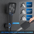 Shower Faucet Set, 10" Ceiling Mount Rainfall Shower System with 10'' Top Head+6'' Side Head and Multi-function Handheld Head Push Button Diverter Shower Faucet Trim Kit Matte Black