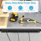 HHSOET 360° Rotating 12 Outlet Mountable Power Strip, Metal Gaming Table Mounted Outlet Strip, Heavy Duty Wall Mount Surge Protector with Switch, Works Great and Very Versatile, 15ft Power Cord.Black