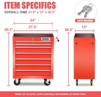 DNA MOTORING TOOLS-00264 7-Drawer Plastic Top Rolling Tool Cabinet with Keyed Locking System,27.55" L X 13" W X 30.31" H,Red