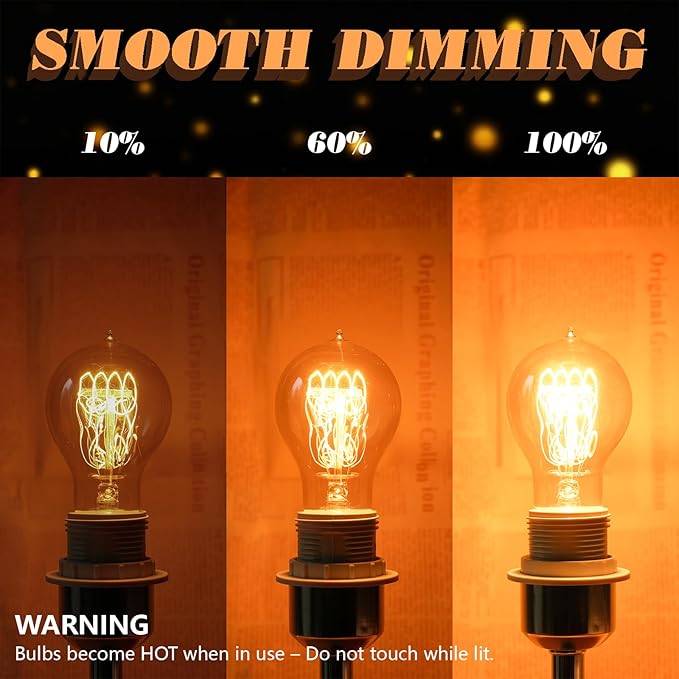 A19 Edison Light Bulbs 60w, Warm Amber, E26 Base Dimmable Vintage Bulbs for Decorative Lighting & Home Decor (Pack of 8)