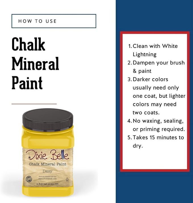 Dixie Belle Paint Company Chalk Finish Furniture Paint - Daisy (1 Gallon - 128oz) - Matte Vibrant Yellow Chic Chalk Mineral DIY Furniture Paint