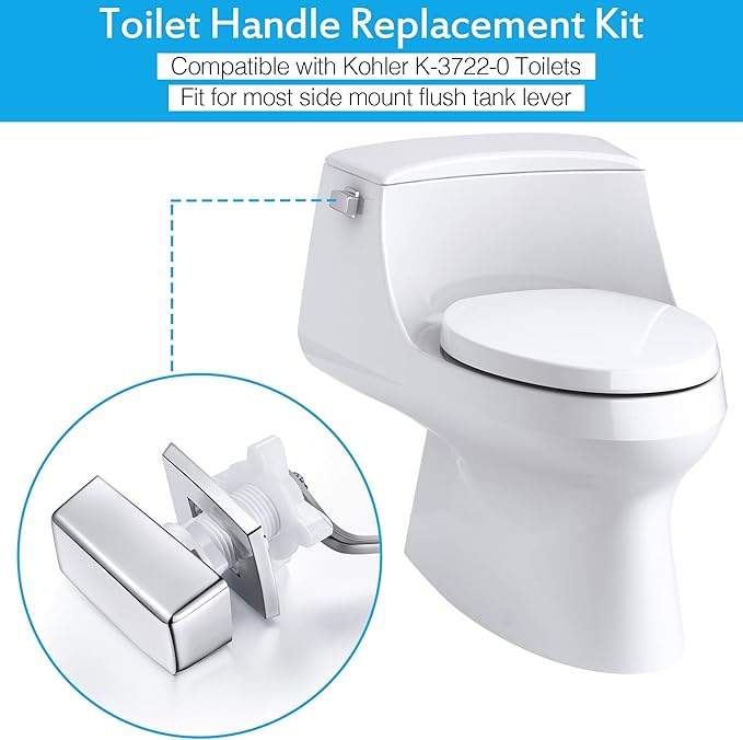 Meonum 2 Pack Toilet Flush Handle Replacement Kit, Toilet Trip Levers Side Mount Compatible with Kohler K-3722-0 Toilets/Kohler 85114-CP Trip Lever Kit, Polished Chrome