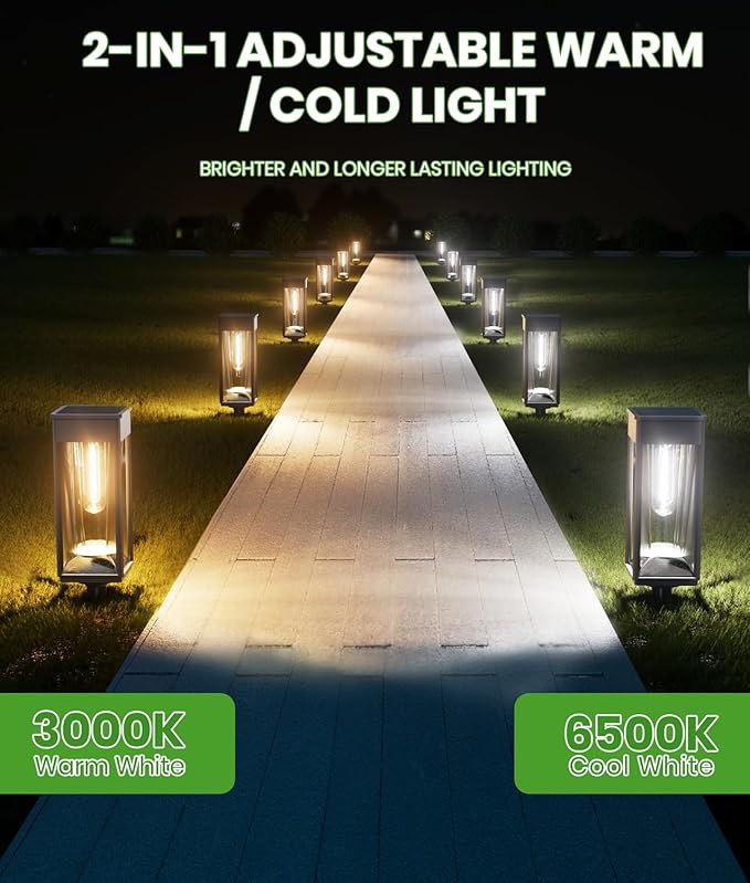 Solar Pathway Lights 2-in-1 Warm&Cool, 8 Pack Bright Solar Lights Outdoor Waterproof IP65, Auto On/Off, Long Lasting Outdoor Light for Yard Patio Garden Decor Landscape Lighting