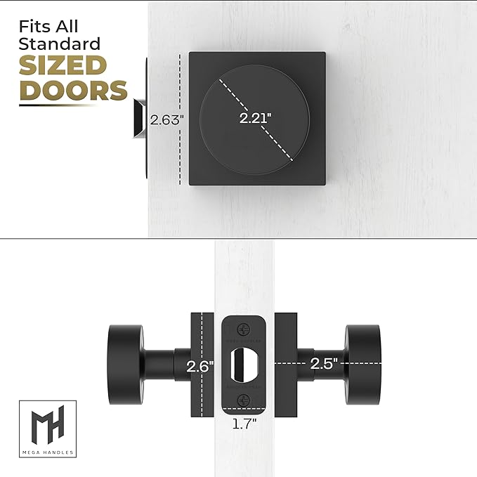 Mega Handles SUANA Passage Door Knob for Hallway, Closet and Bathroom, Reversible Heavy Duty Design Door Knobs, Fits All Standard Door Sizes, Screws Included - Matte Black (1 Pack)