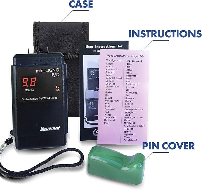 Mini-Ligno E/D Pin Moisture Meter - Moisture Detector & Tester for Wood Floors, Woodworking, Building & Home Maintenance - Mold Detector & Moist Meter for Wood Walls and Firewood
