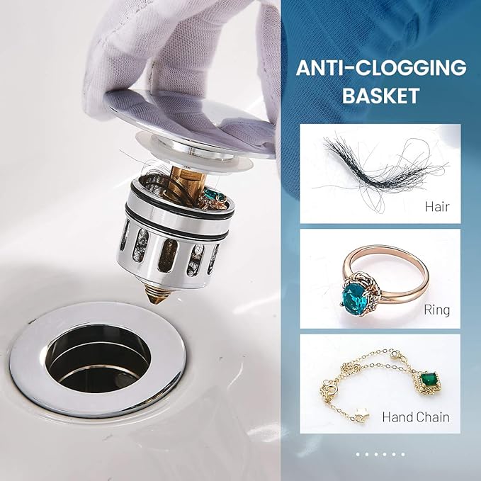 Bathroom Sink Drain, Vessel Sink Pop Up Drain with Detachable Basket Stopper,Anti-Explosion and Anti-Clogging Drain Strainer, Sink Drain Assembly Without Overflow Polished Chrome, REGALMIX RWF082A