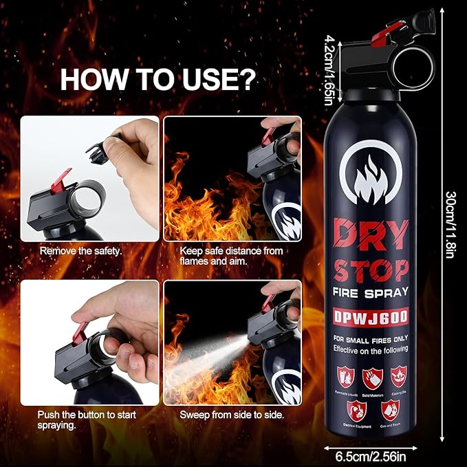 6PCS Fire Extinguisher for Home - Dry Stop Fire Extinguisher Spray, 600g Dry Chemical Fire Extinguisher for Kitchen, Car & Home | Portable, Fights Grease, Electrical & Vehicle Fires