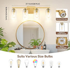 4-Light Bathroom Light Fixtures, 27" Modern Vanity Lights Over Mirror with Clear Glass Shades, Gold Wall Sconce, Classic Wall Light Fixture for Mirror Living Room Cabinet Bedroom Porch Kitchen