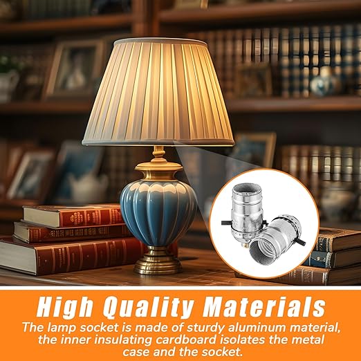 4 Pack UL Listed Lamp Socket with Push On/Off, E26 Threaded Base, Medium Screw Push Socket, Lamp Parts for Floor and Table Lamps, DIY Project (Silver)