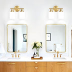 2-Light Vanity Lights, Brushed Gold Bathroom Light Fixture with Striped Textured Milky White Glass Shade, Modern Vanity Lighting Fixture for Bathroom Wall Light Over Mirror, E26 Wall Sconce