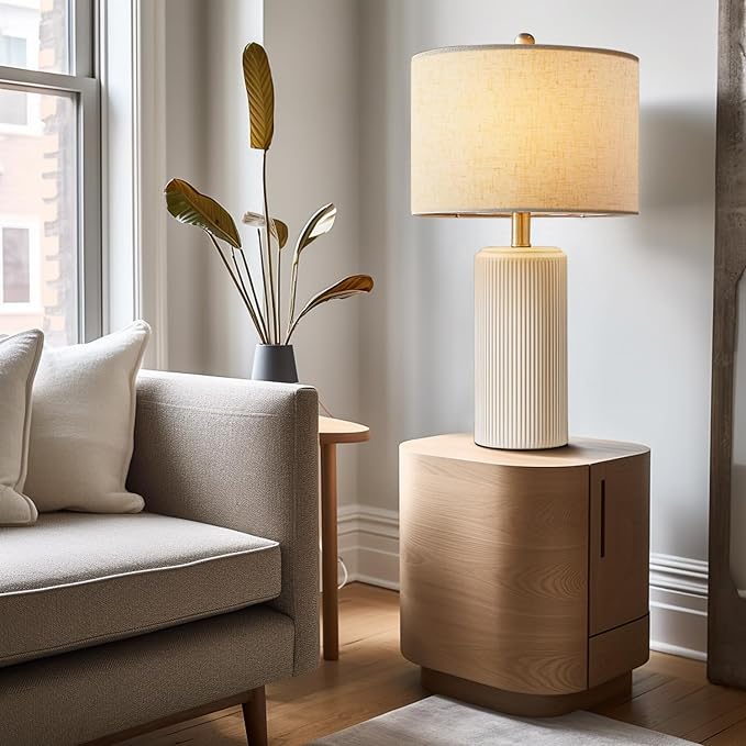 23" Ceramic Table Lamp Set of 2, 3-Level Dimmable Farmhouse Bedside Lamps for Bedroom, Nightstand Lamps for Living Room, Rustic End Table Desk Lamps with Rocker Switch, LED Bulb Included