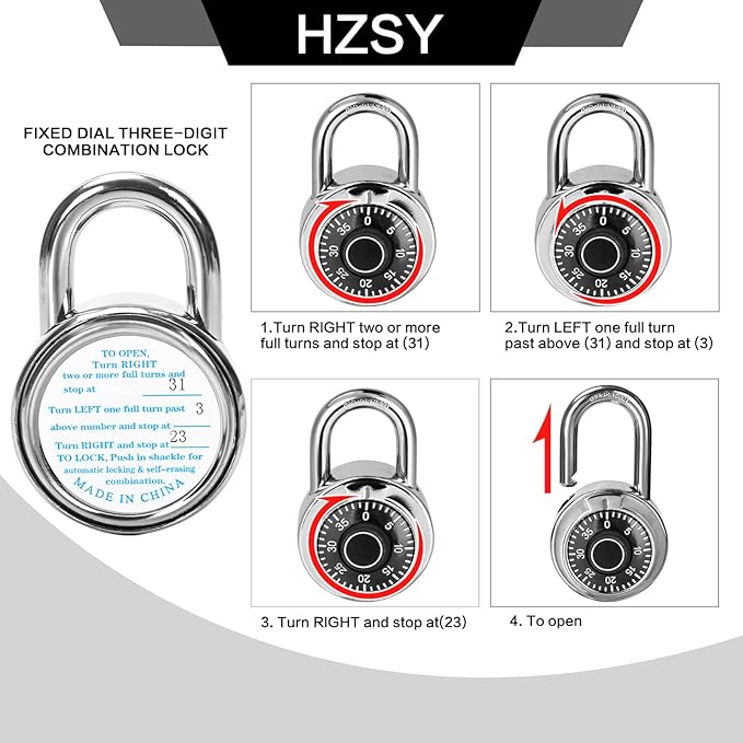 Combination Padlock 16 Pack, Fixed Dial Combination Padlock with Different Combinations, 2 in. Wide. Black Turntable, Lock for Gym & Locker, School, Toolbox, and More