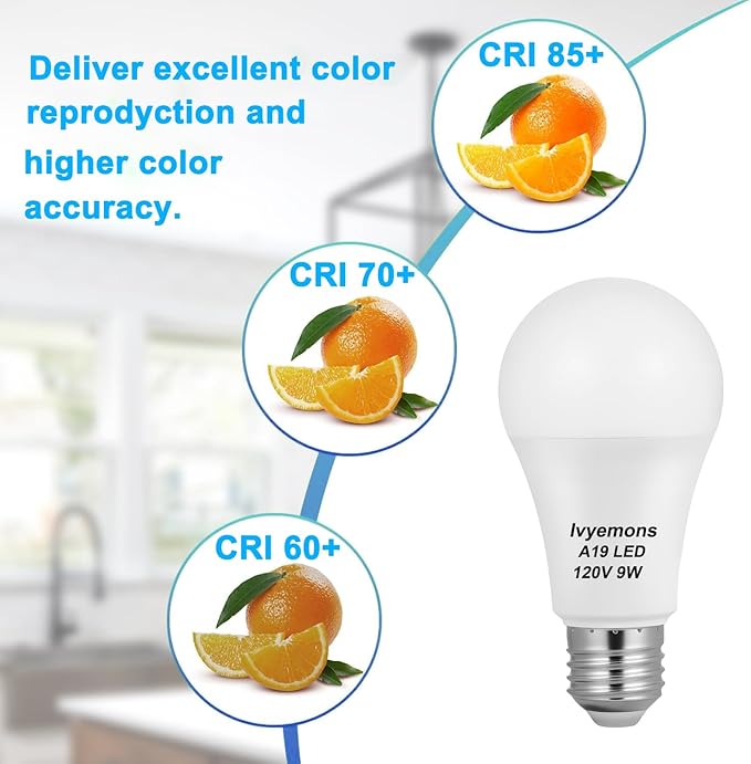 A19 LED Light Bulb 5000K Daylight, 12 Pack high Output A19 Incandescent Light Bulb 800LM 9W, Equivalent 60W, No Flicker E26 Base, Non-Dimmable E26 LED Bulb Long Lasting for 25 Years.