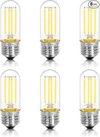 3.2 Inch 4000K Neutral White E26 LED Bulb 60 Watt Equal, AC 120V 600LM Edison Bulbs Dimmable, 6W T10 Tubular Filament Light Bulbs Clear Glass for Fan Pendant Wall Light, UL Listed-6 Pack