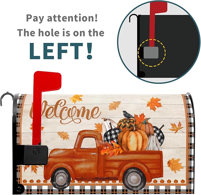 Kawani Fall Mailbox Cover - Autumn Harvest Orange Pumpkin Truck Maple Leaves Magnetic Standard Size 25.5x21 Inch Thanksgiving Waterproof Post Box Wrap Garden Yard Decor