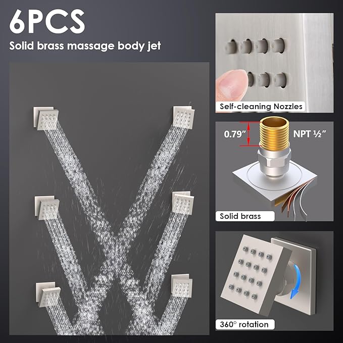 Enga Shower System with Body Jets 12 Inch Wall Mounted Rain Shower and Handheld Sprays Brass Full Body Massage Spa Jets Contain Rough-in Shower Valve, Brushed Nickel