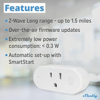 Shelly Wave Plug US LR | Z-Wave Long Range Smart Plug with Power Monitoring 15 A | Home Automation | iOS Android App | Low Power Consumption | Smart Schedules & Scenes | Bulletproof Security