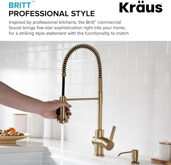 KRAUS Britt Commercial Style Kitchen Faucet in Spot Free Antique Champagne Bronze, KPF-1690SFACB