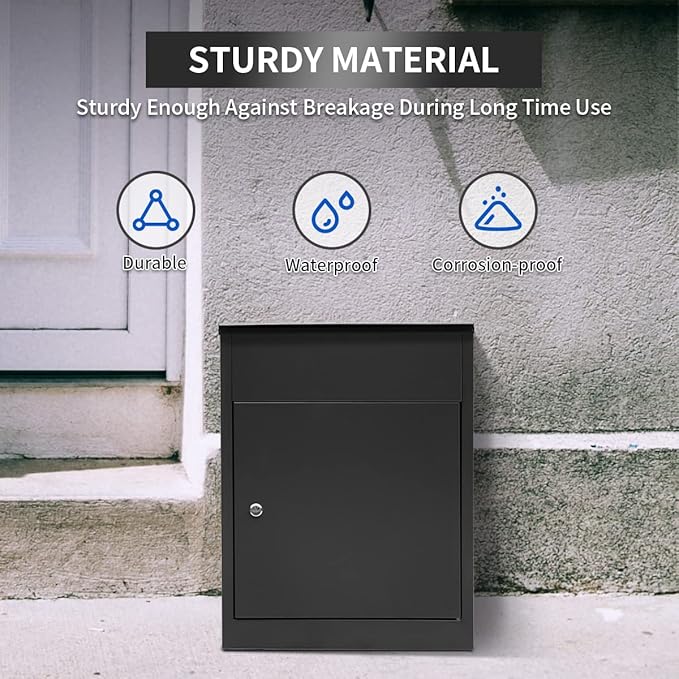 Package Delivery Boxes for Outside, Extra Large Mailbox for Parcel, Galvanized Steel Parcel Mailbox, Wall Mounted Lockable Anti-Theft for Porch,Curbside XL-Black